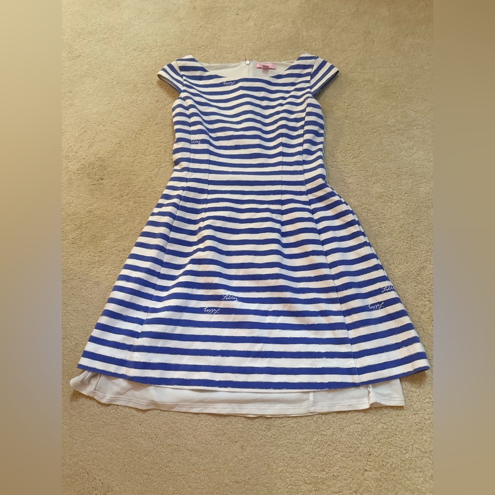 LILLY PULITZER Briella Fit & Flare Iris Blue and White Striped Dress